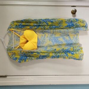 Women's small Shein 2 piece bathing suit with cover up, yellow and blue pattern